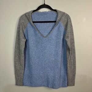 Raffi Cashmere Hoodie Sweater Men's Medium Blue Grey Colorblock V-Neck Pullover